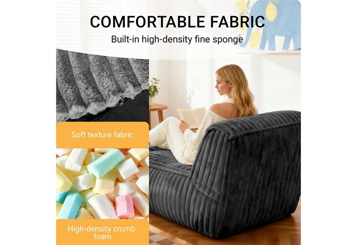 ANYSUN Sitzsack Cord mit Hocker Grau Ergonomisch - Bild 4