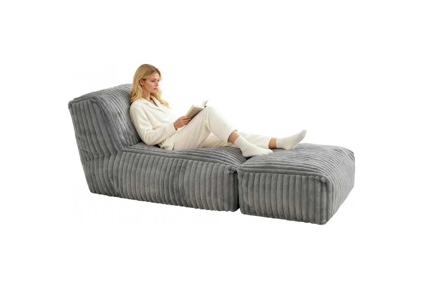 ANYSUN Sitzsack Cord mit Hocker Grau Ergonomisch - Bild 2