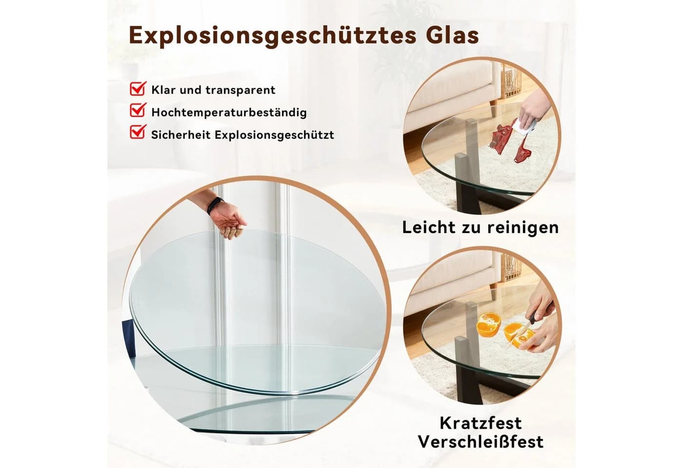 ANYSUN Runde Tischplatte aus vorgespanntem Glas, transparent - Bild 3