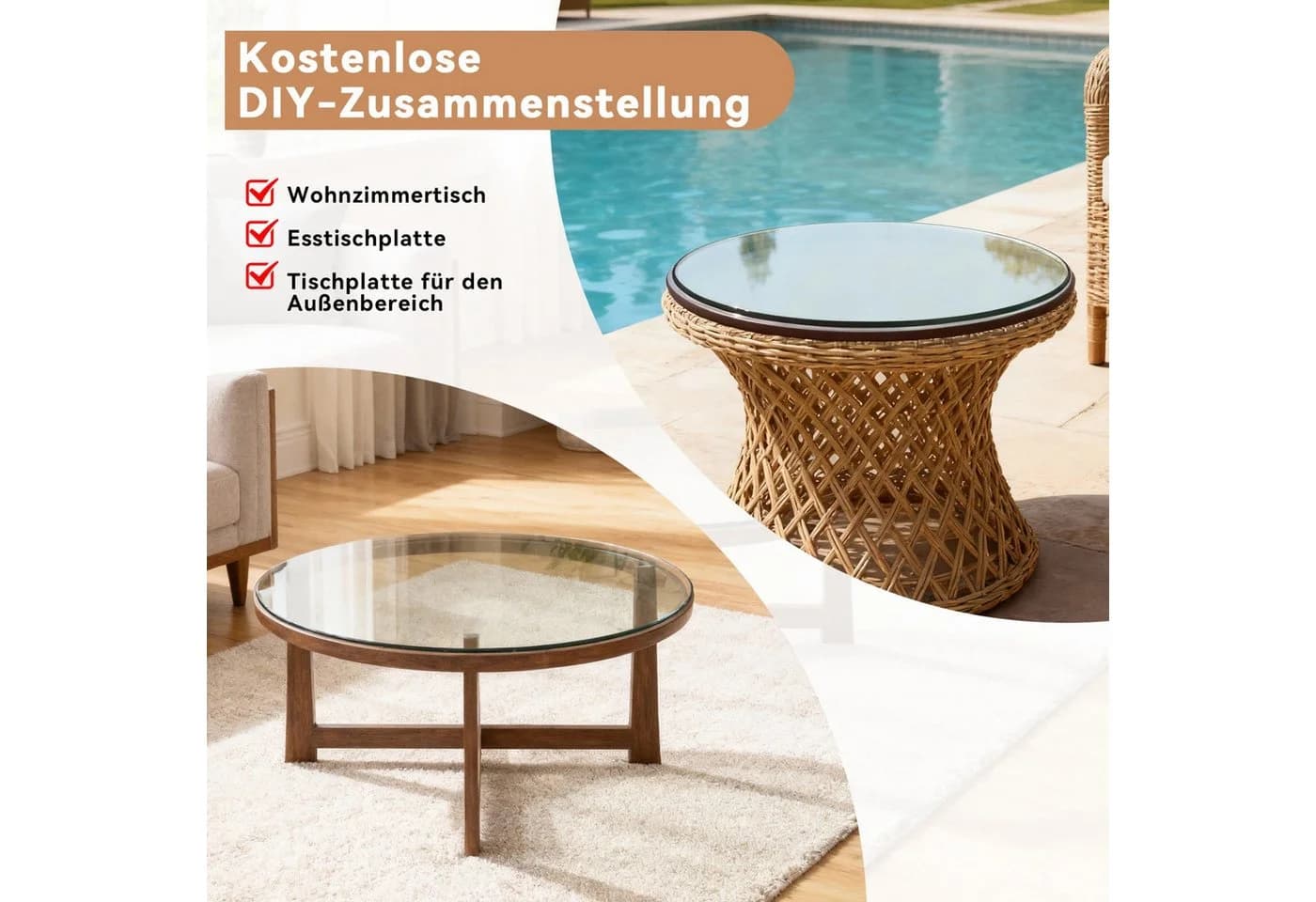 ANYSUN Runde Tischplatte aus vorgespanntem Glas, transparent - Bild 4