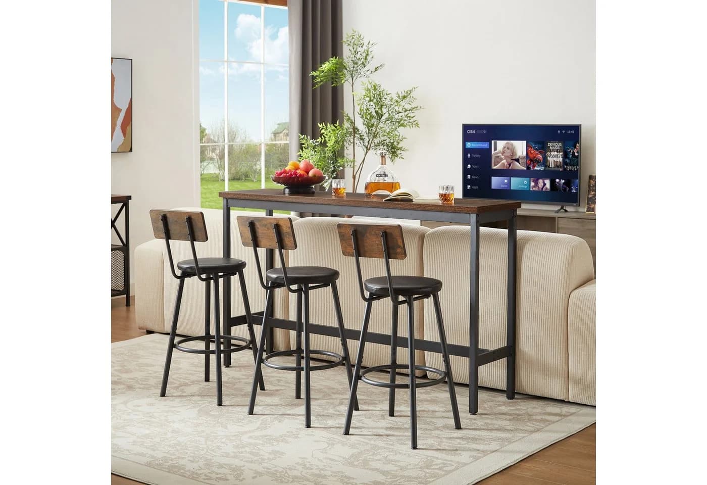 ANYSUN Bartisch-Set mit 3 Hockern, Industrie-Design Braun/Schwarz - Bild 3