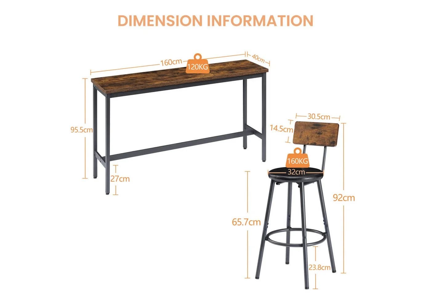 ANYSUN Bartisch-Set mit 3 Hockern, Industrie-Design Braun/Schwarz - Bild 4