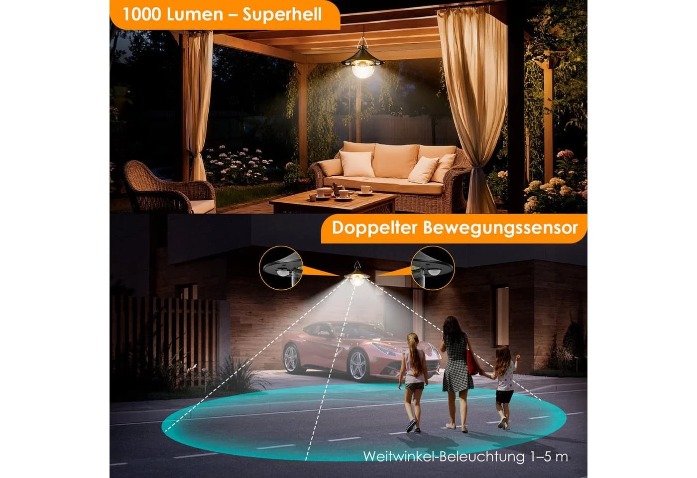 Quntis LED Solarleuchte hängeleuchte mit Bewegungsmelder & Fernbedienung