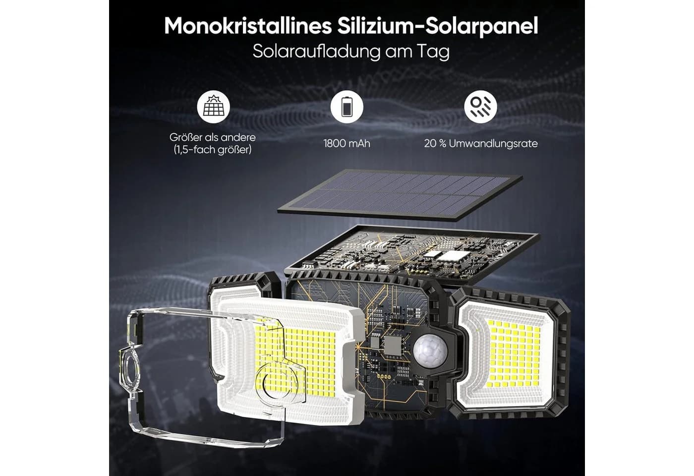 Quntis LED Solarleuchte Außen mit Bewegungsmelder 305 LEDs IP65 - Bild 4