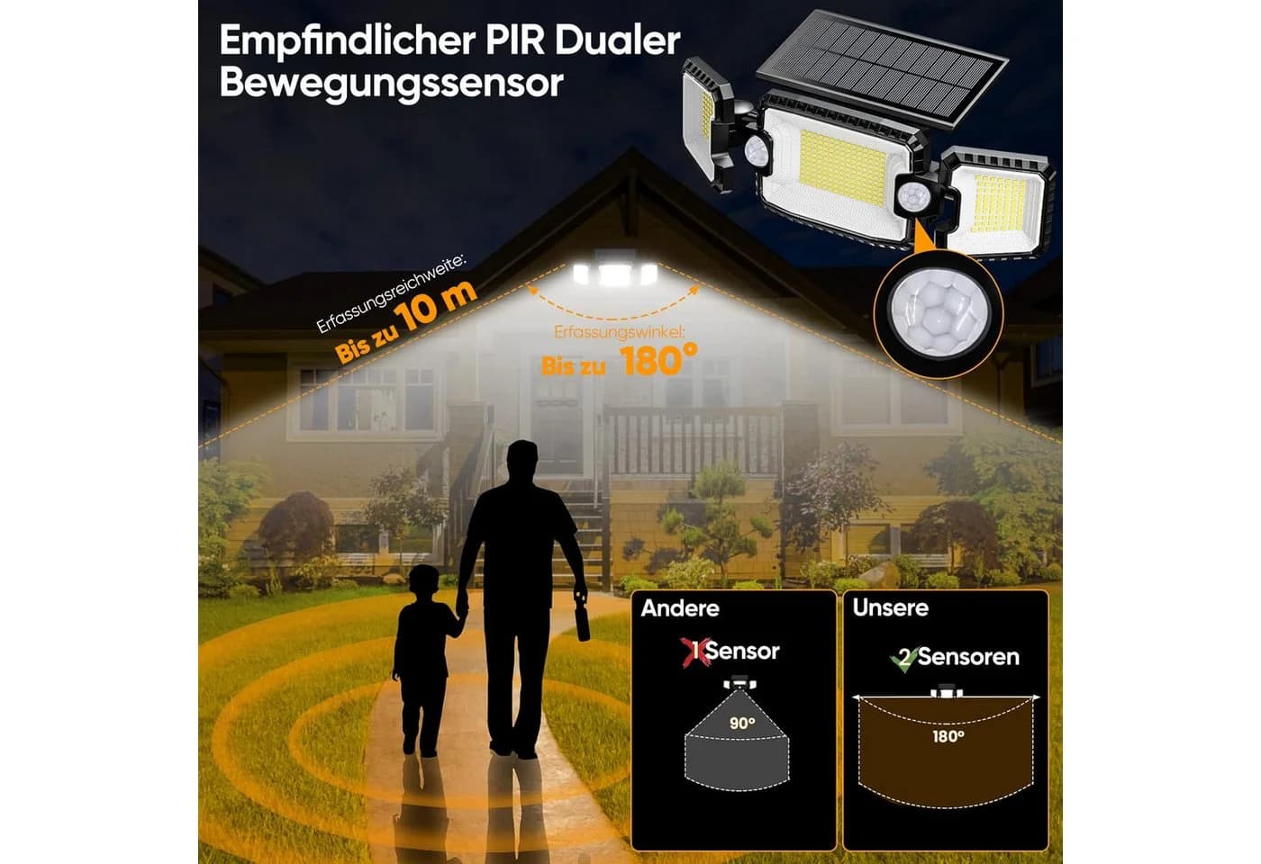 Quntis LED Solarleuchte Außen mit Bewegungsmelder 305 LEDs IP65 - Bild 5