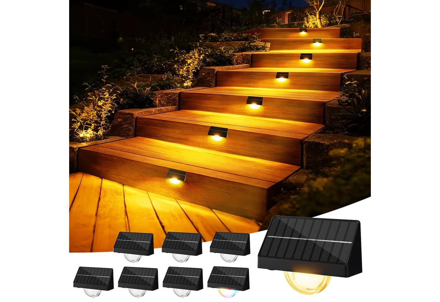Quntis Solar-Stufenleuchte IP65 10 Modi RGB LED Außen - Bild 2