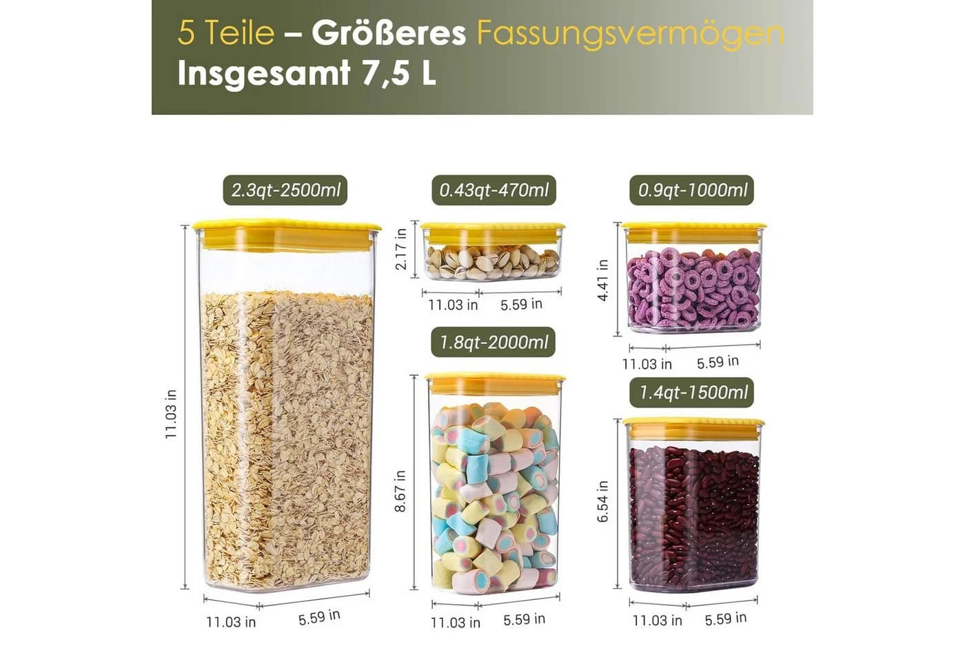 Elegair Frischhaltedosen-Set 5-teilig Luftdicht Stapelbar Transparent/Gelb