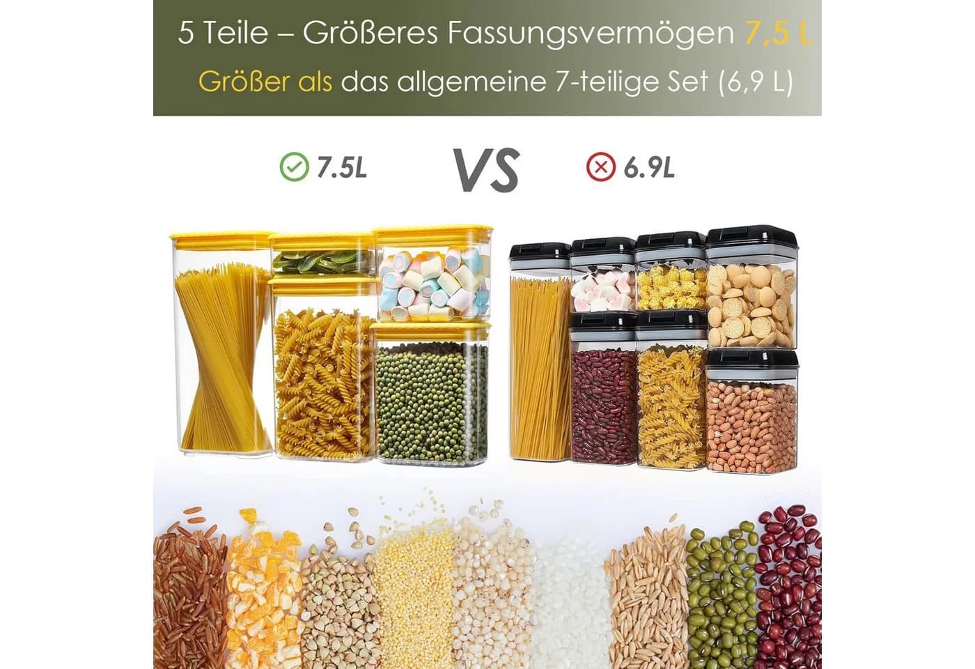 Elegair Frischhaltedosen-Set 5-teilig Luftdicht Stapelbar Transparent/Gelb - Bild 3