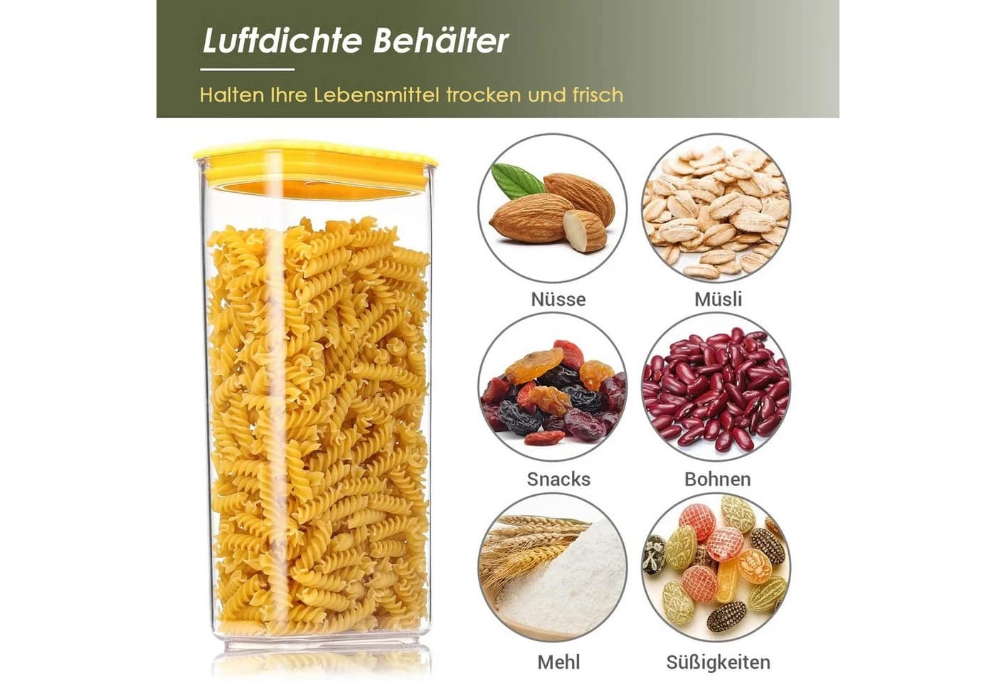 Elegair Frischhaltedosen-Set 5-teilig Luftdicht Stapelbar Transparent/Gelb - Bild 4