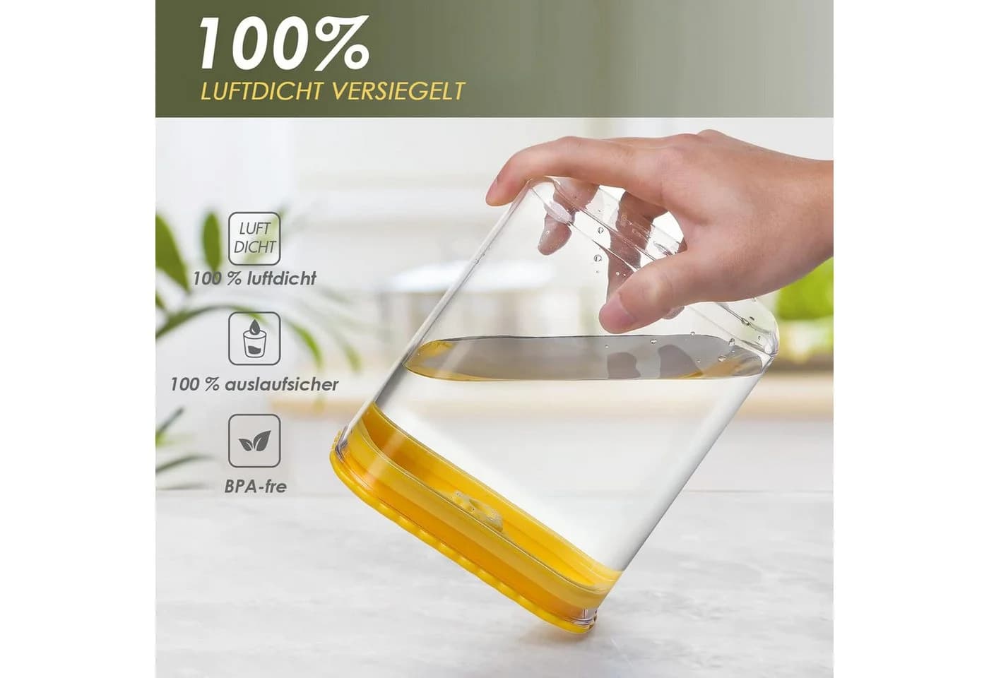 Elegair Frischhaltedosen-Set 5-teilig Luftdicht Stapelbar Transparent/Gelb - Bild 5