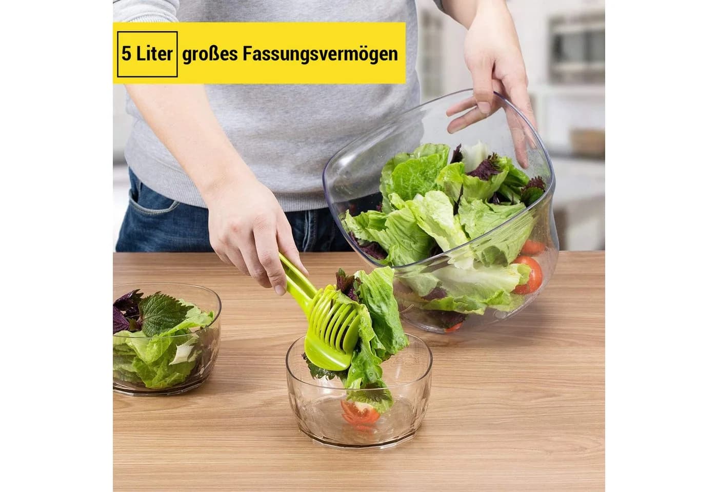 Elegear Salatschleuder 5L Schwarz BPA-frei mit Schüssel - Bild 3