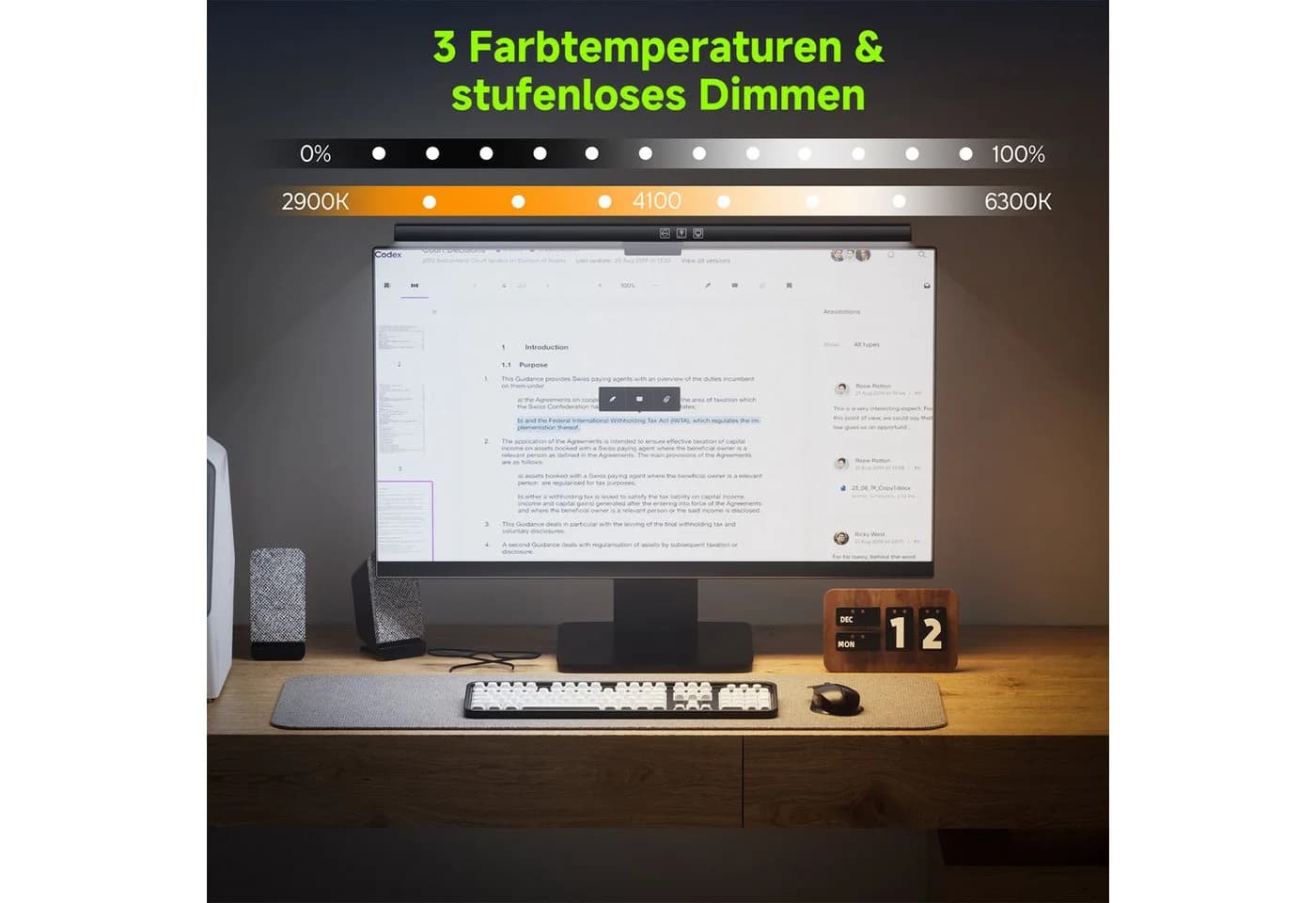 Quntis LED Schreibtischlampe Monitor Clip Touch Dimmbar Timer USB-C - Bild 3