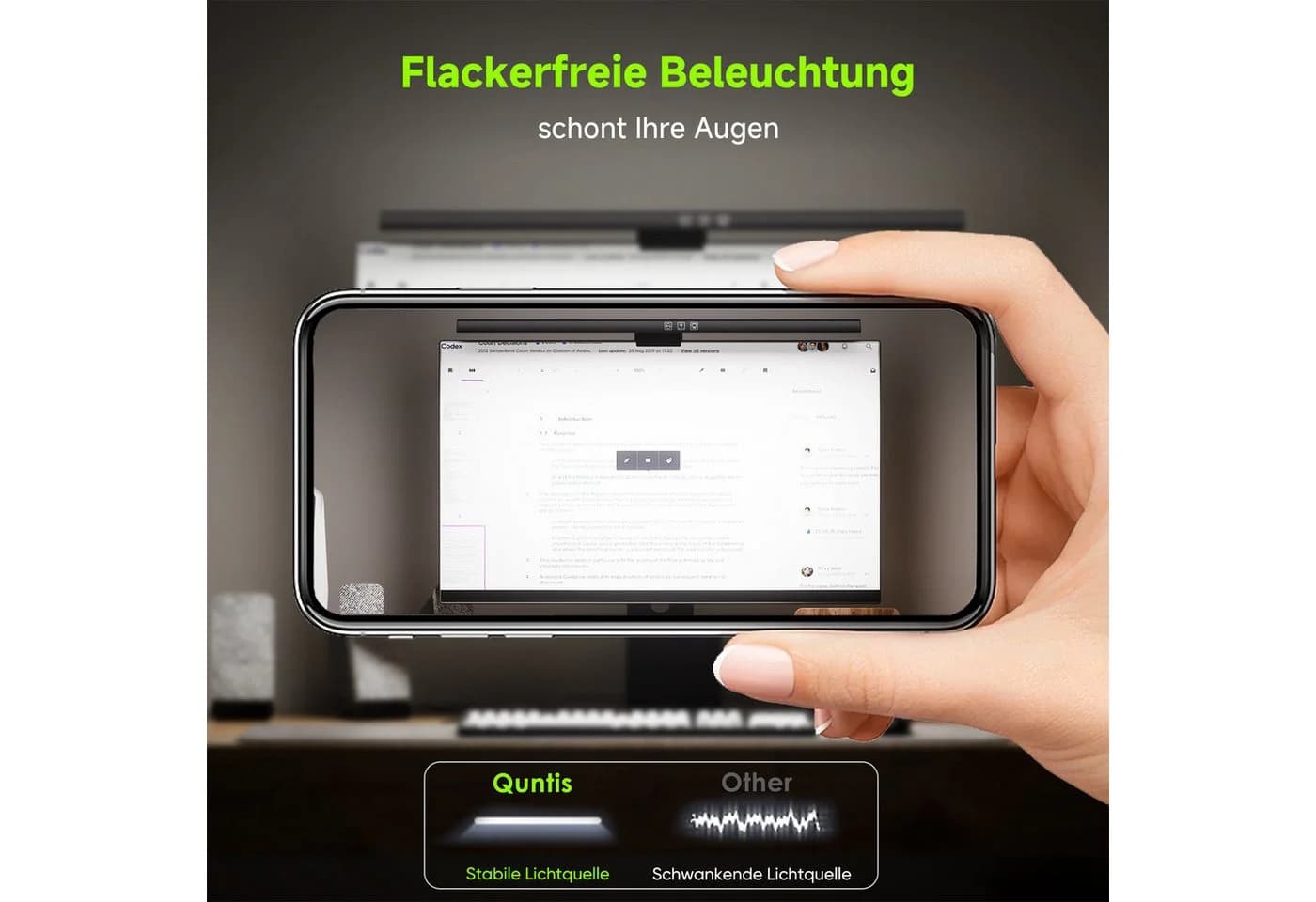 Quntis LED Schreibtischlampe Monitor Clip Touch Dimmbar Timer USB-C - Bild 5