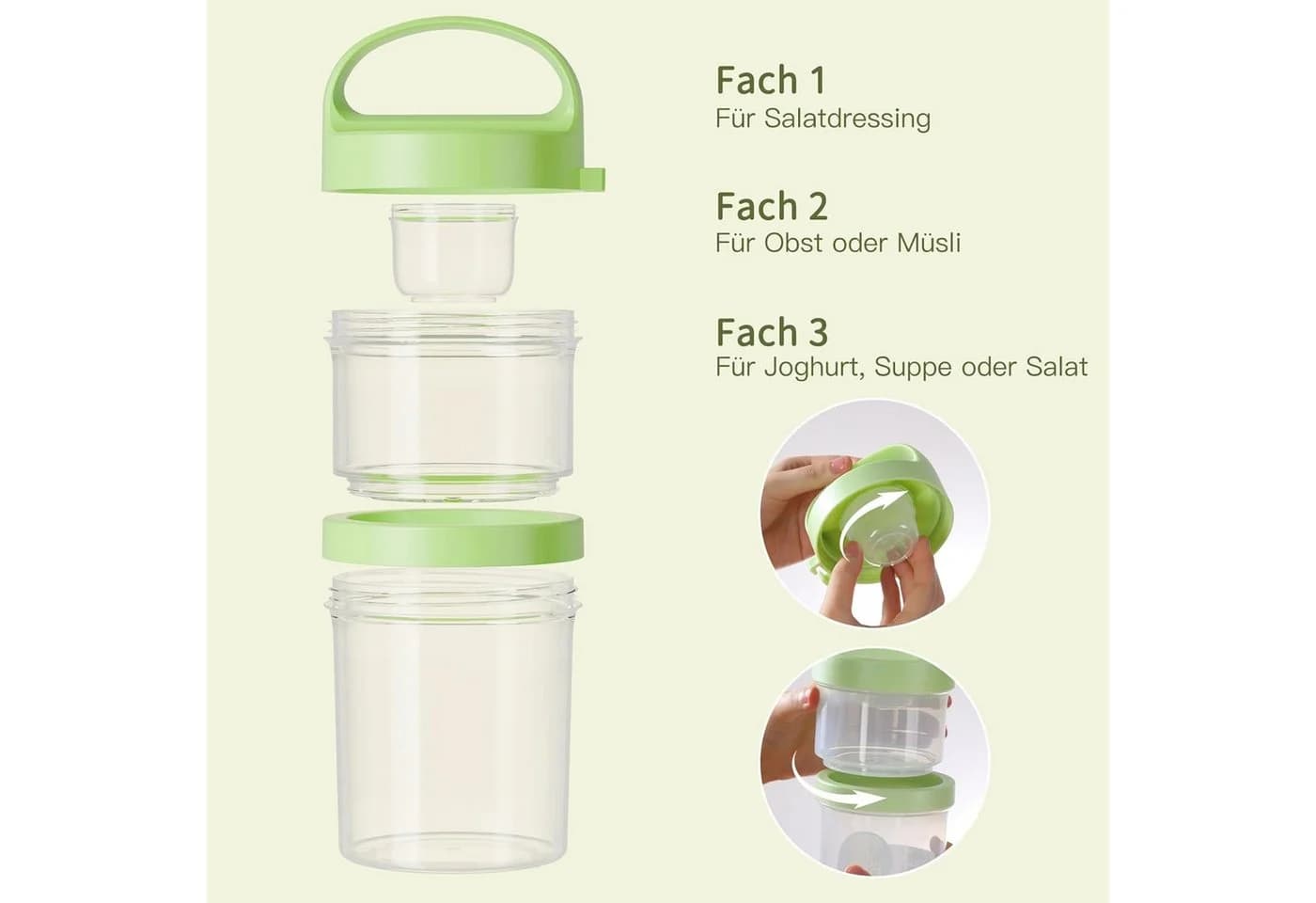 Elegear Müslibecher to Go Grün mit Löffel & 3-Schicht-System