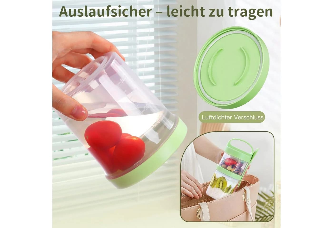Elegear Müslibecher to Go Grün mit Löffel & 3-Schicht-System - Bild 4