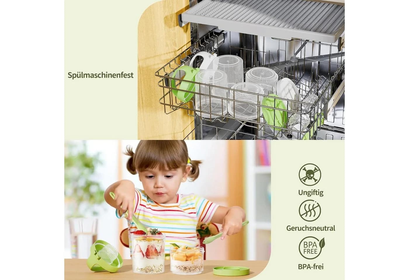 Elegear Müslibecher to Go Grün mit Löffel & 3-Schicht-System - Bild 5