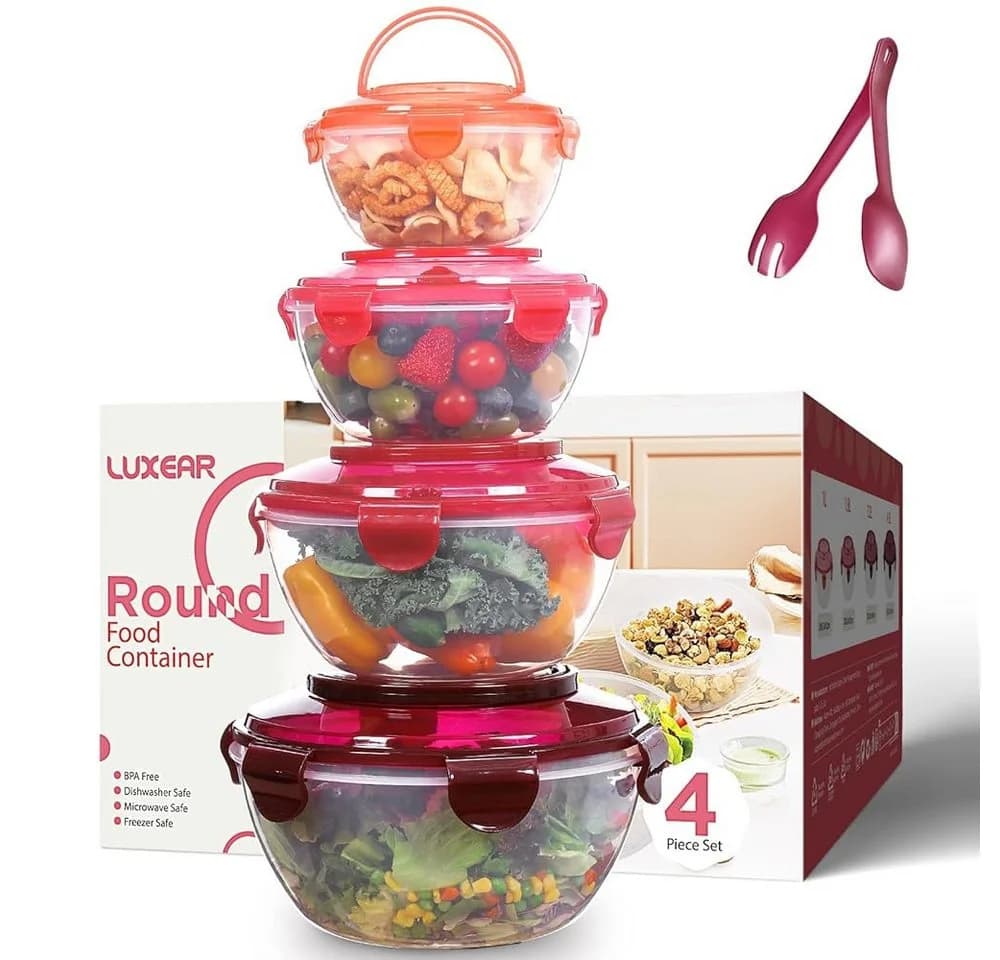Elegair Salatschüssel-Set 4-tlg. Rot Stapelbar mit Deckel - Bild 2