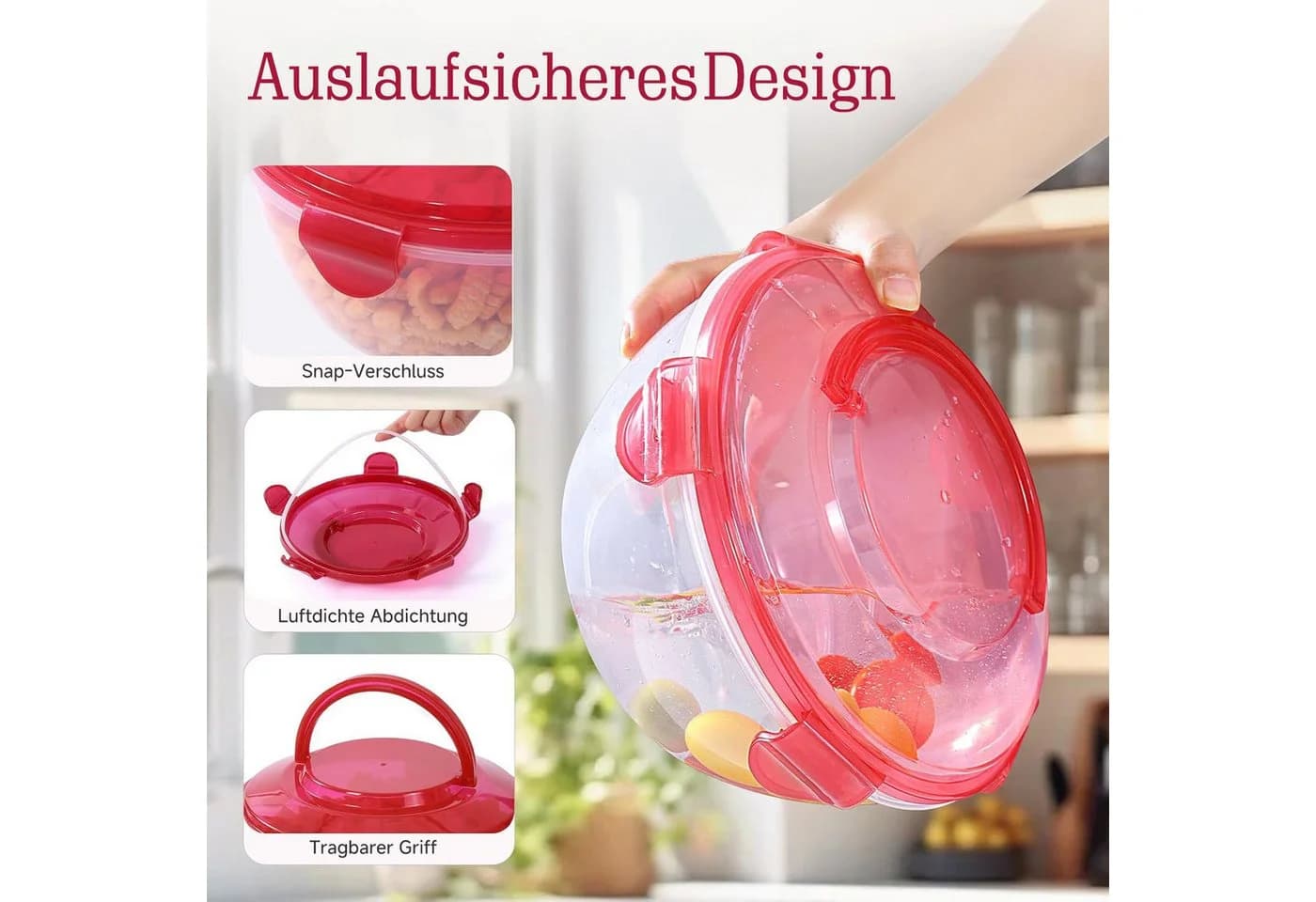 Elegair Salatschüssel-Set 4-tlg. Rot Stapelbar mit Deckel - Bild 3