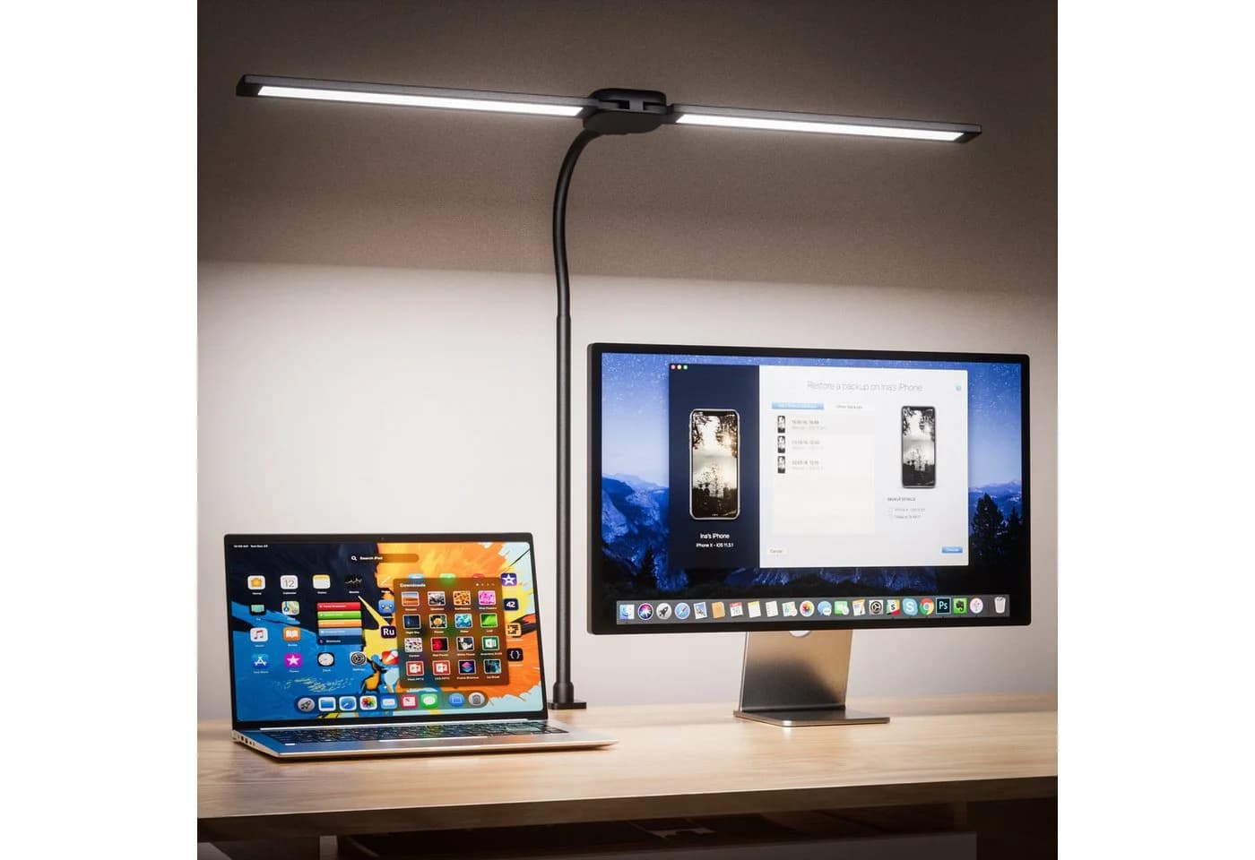 Quntis LED Schreibtischlampe Doppelkopf Dimmbar Schwarz - Bild 2