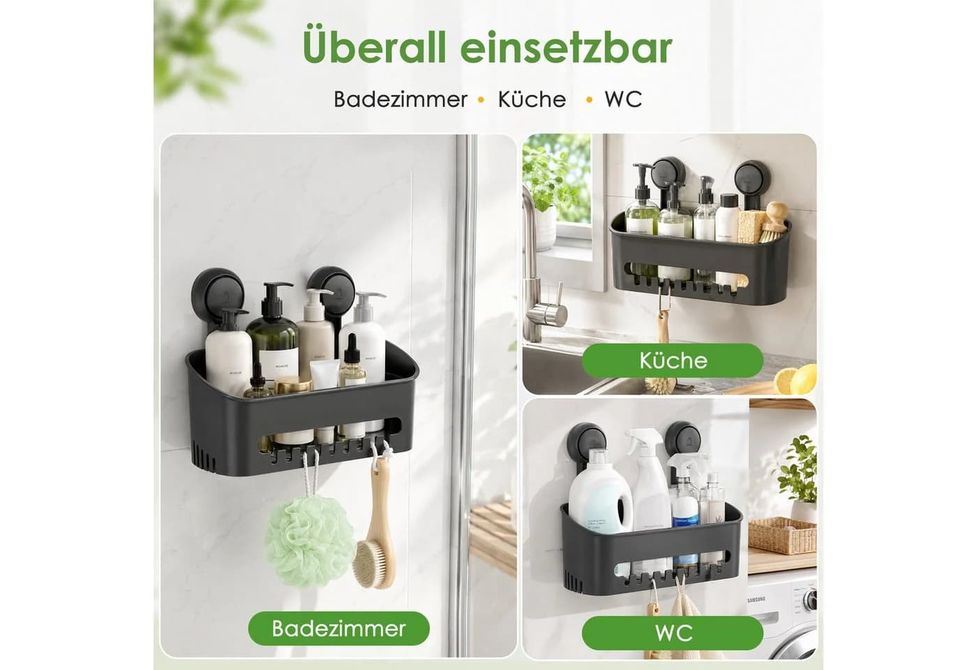 Elegear Duschkorb Saugnapf Duschablage Weiß/Grau Kunststoff - Bild 5