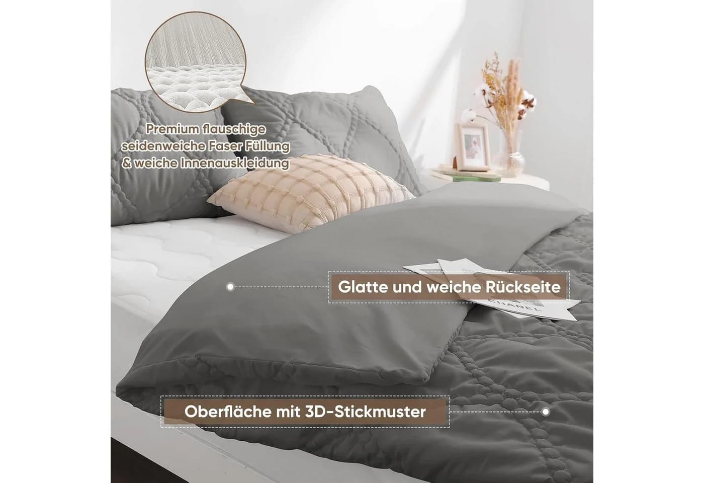 Elegear Sommerbettdecke Grau/Weiß mit Kissenbezug