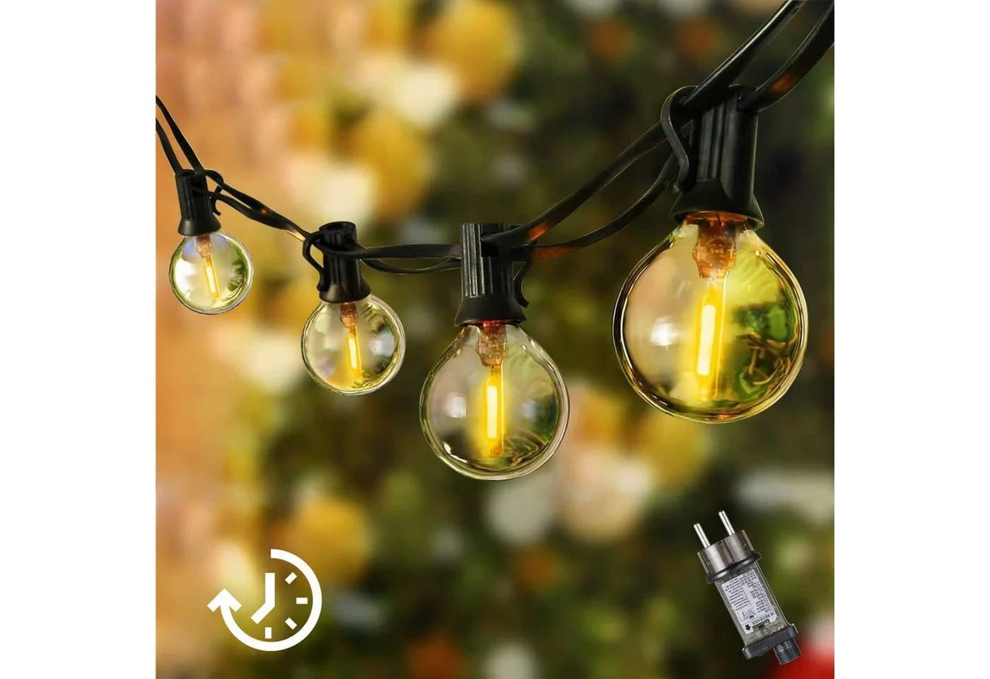 Elegear LED Lichterkette Außen mit Timer, 8 Modi, 15+2 G40 Glühbirnen, Warmweiß - Bild 2