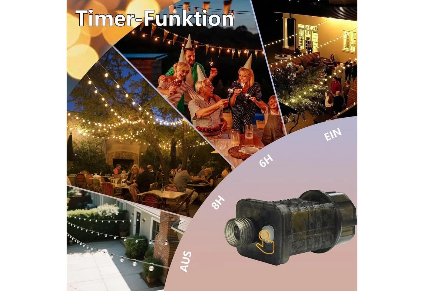 Elegear LED Lichterkette Außen mit Timer, 8 Modi, 15+2 G40 Glühbirnen, Warmweiß - Bild 3