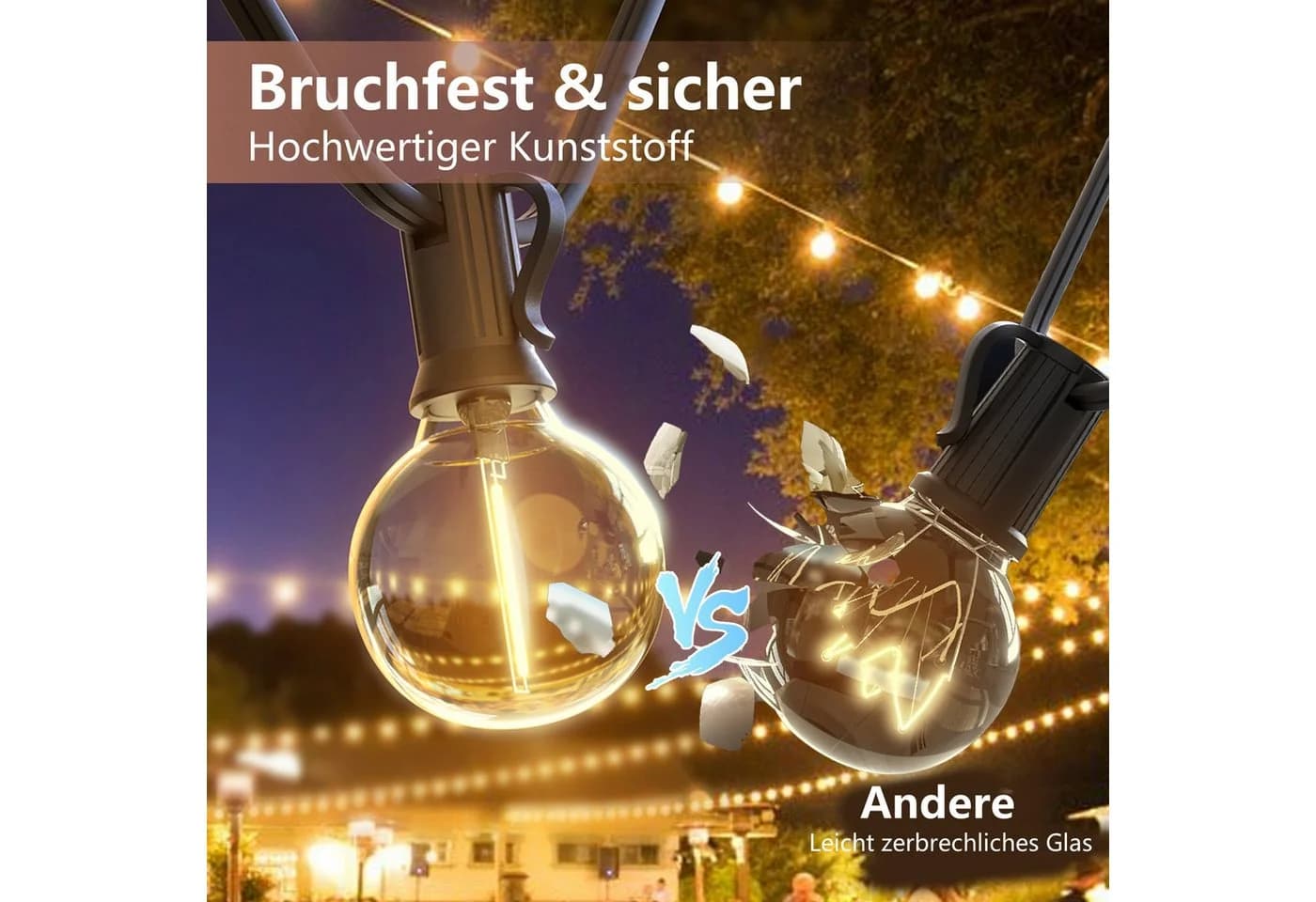 Elegear LED Lichterkette Außen mit Timer, 8 Modi, 15+2 G40 Glühbirnen, Warmweiß - Bild 5