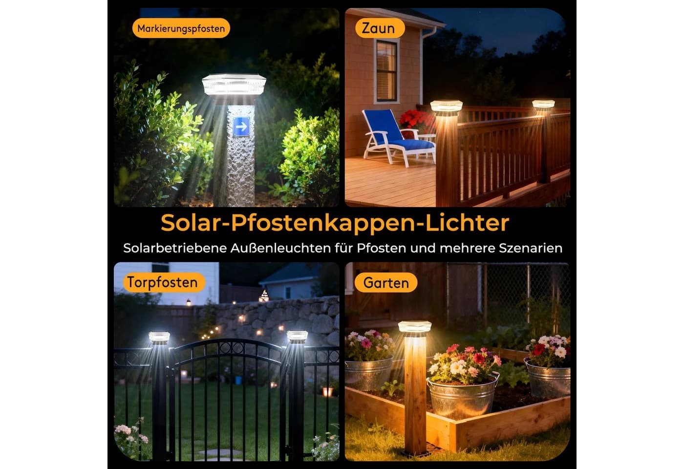 Quntis LED Solarleuchte Pfostenleuchte Außen 3 Modi ABS+PC - Bild 4