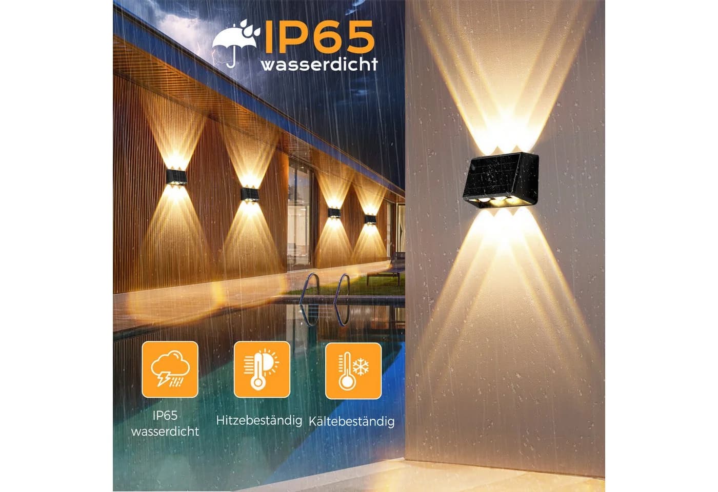 Quntis Solar-Wandleuchte RGB Warmweiß IP65 Außenbereich - Bild 4