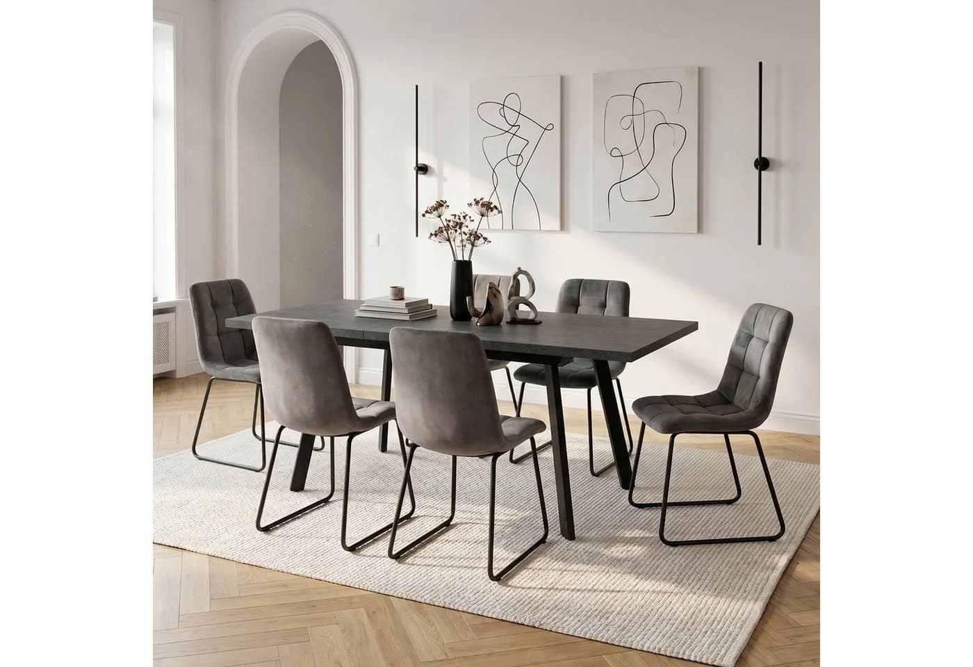 Jiexi Essgruppe Ausziehbar 140-180cm Dunkelrhein-Optik & Flanell Stühle Grau - Bild 2