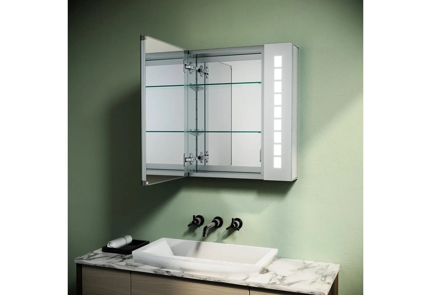 SONNI Spiegelschrank Aluminium mit Touch-Bedienung und integrierter Rasierersteckdose