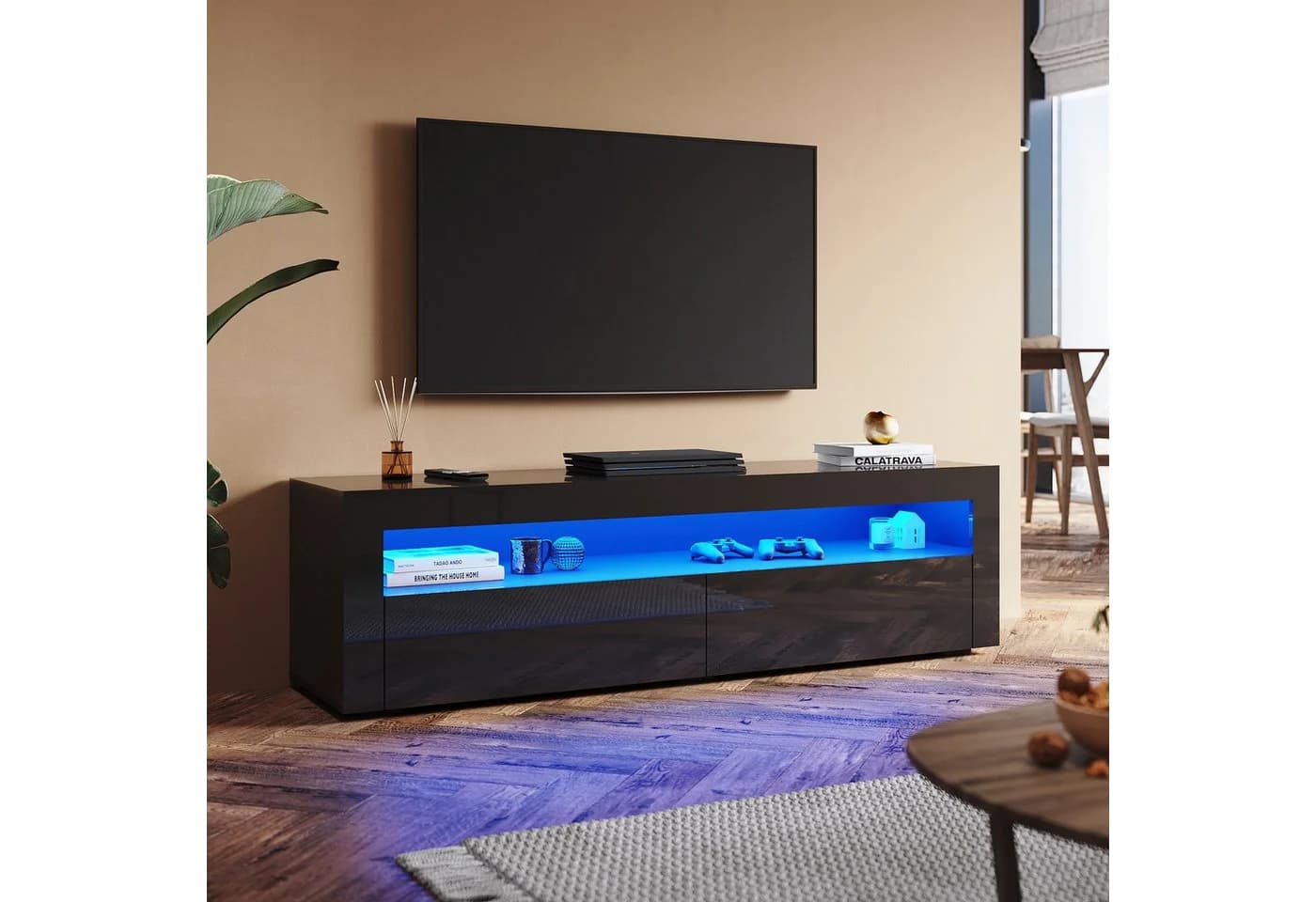 SONNI TV-Schrank Schwarz Hochglanz mit RGB-Beleuchtung
