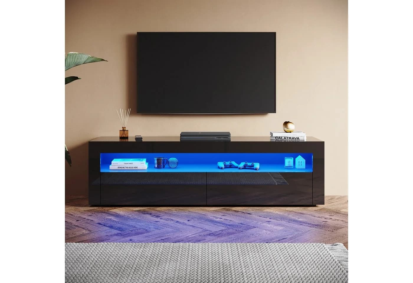 SONNI TV-Schrank Schwarz Hochglanz mit RGB-Beleuchtung - Bild 2