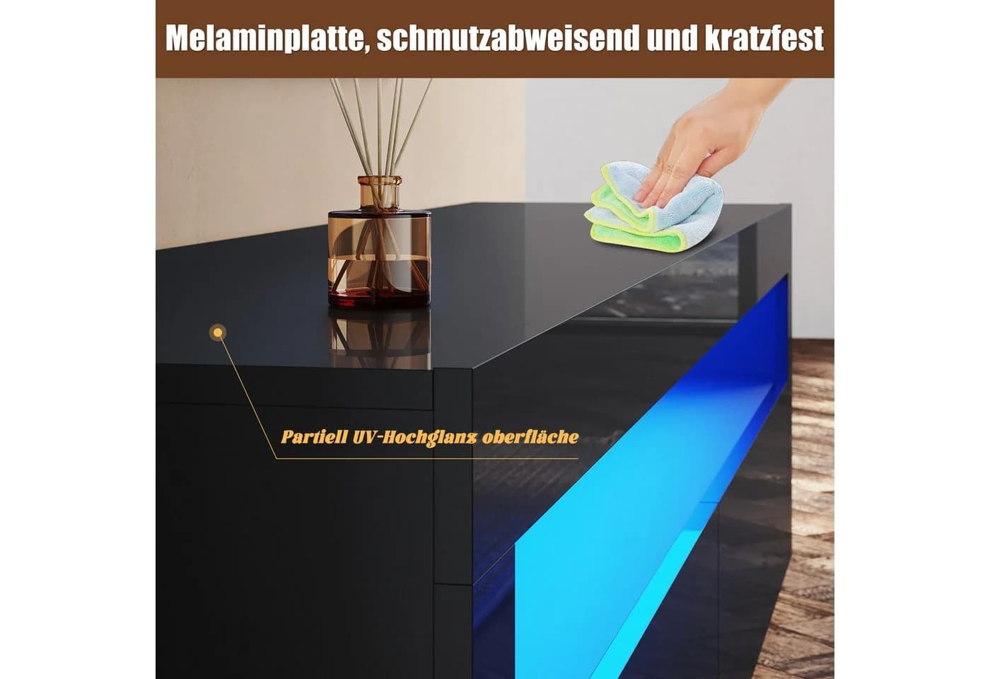 SONNI TV-Schrank Schwarz Hochglanz mit RGB-Beleuchtung - Bild 3