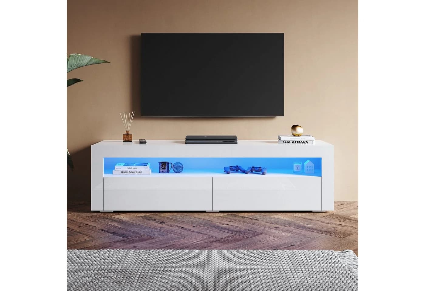 SONNI TV-Schrank Weiß Hochglanz mit RGB-Beleuchtung - Bild 2
