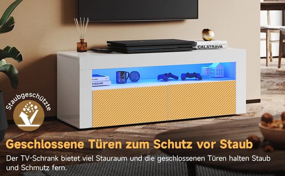 SONNI TV-Schrank Weiß Hochglanz mit RGB-Beleuchtung - Bild 3