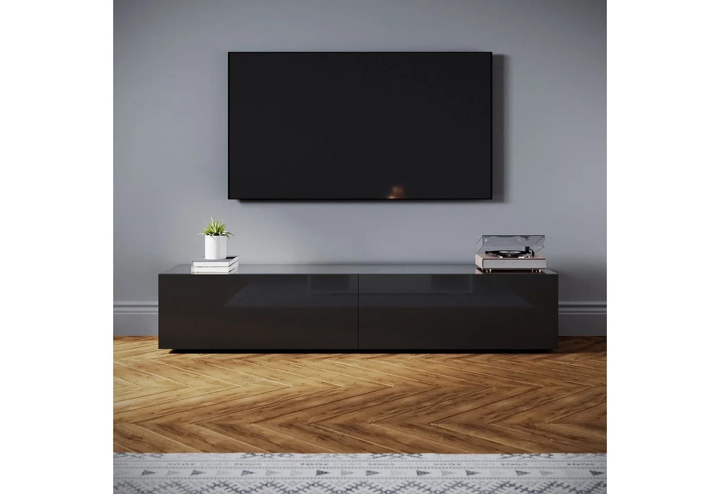 SONNI TV-Schrank Lowboard Schwarzer Hochglanz mit Klapptür - Bild 3