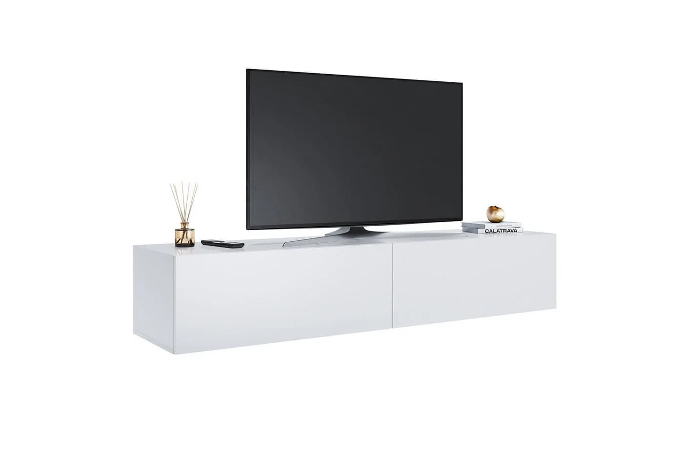 SONNI Lowboard Breite 140/160/180cm TV Board Hängend Hochglanz Weiß/schwarz - Bild 2