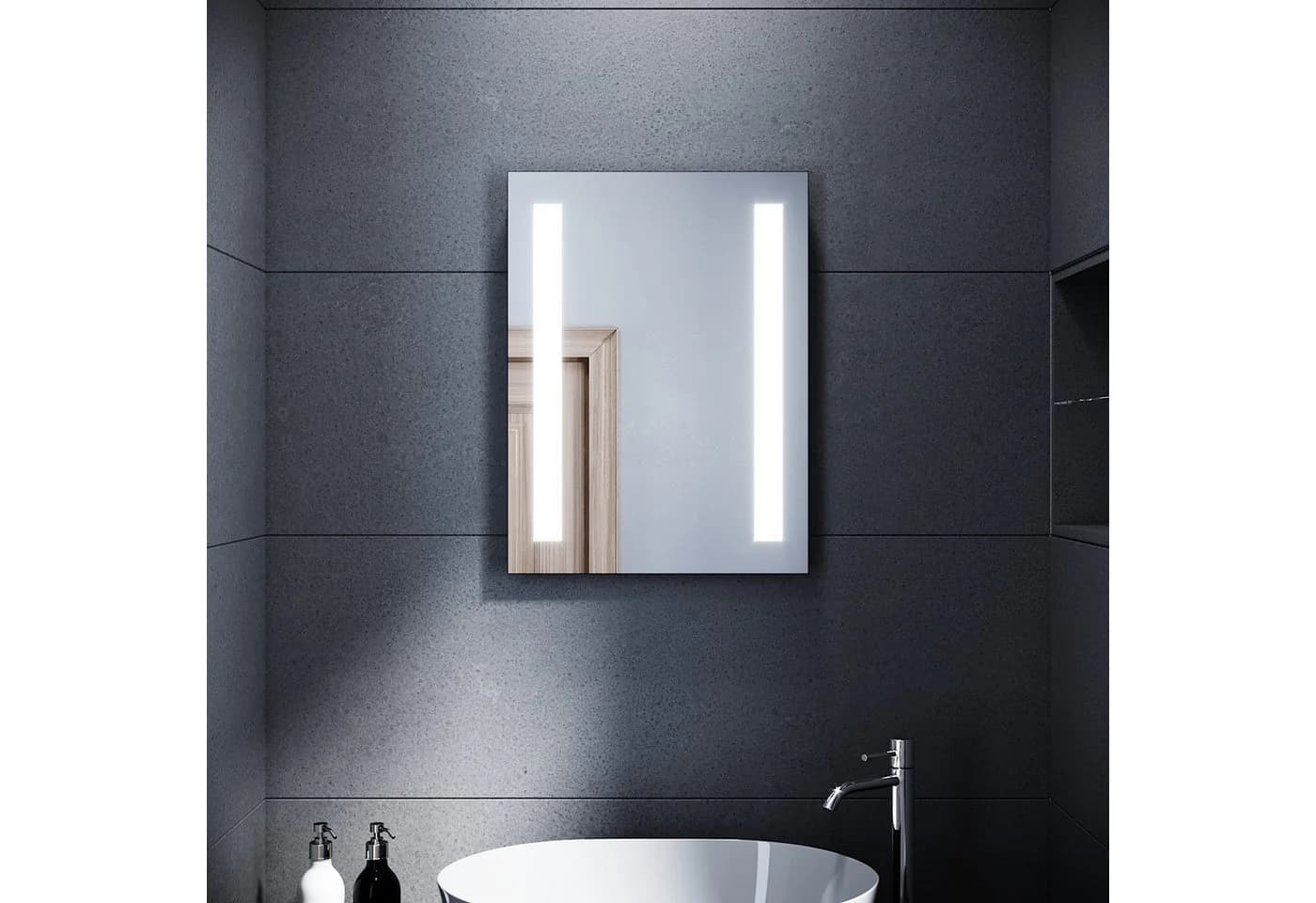 SONNI Badspiegel mit Beleuchtung Kalt/Neutral/Warmweiß, Wandspiegel mit Touch-Schalter, LED-Beleuchtung Kaltweiß IP44 - Bild 2
