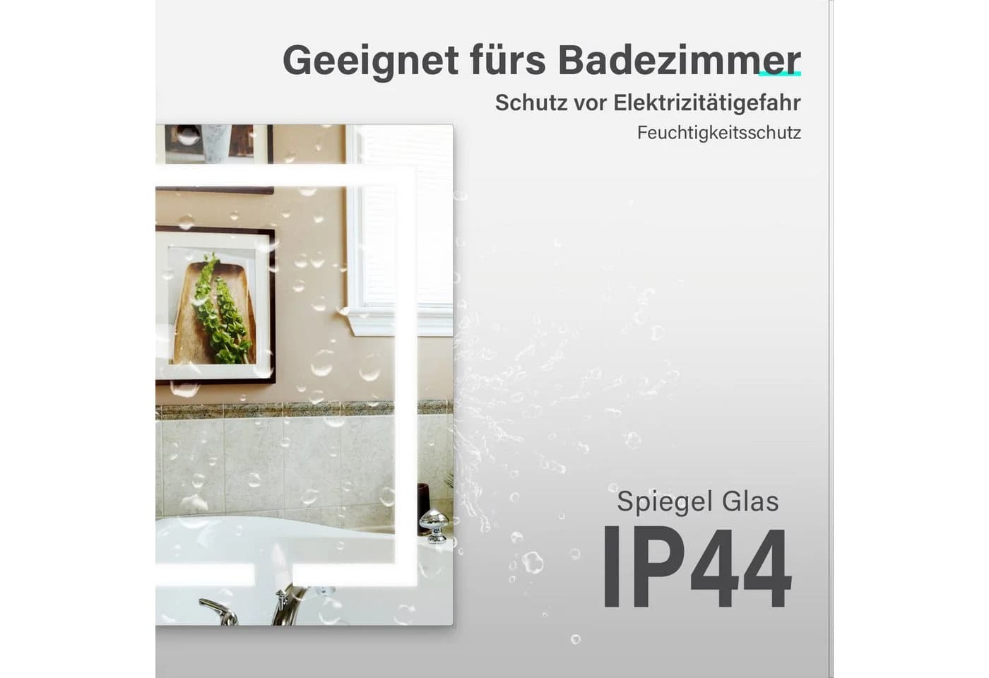 SONNI Badspiegel mit Beleuchtung Kalt/Neutral/Warmweiß, Wandspiegel mit Touch-Schalter, LED-Beleuchtung Kaltweiß IP44 - Bild 5