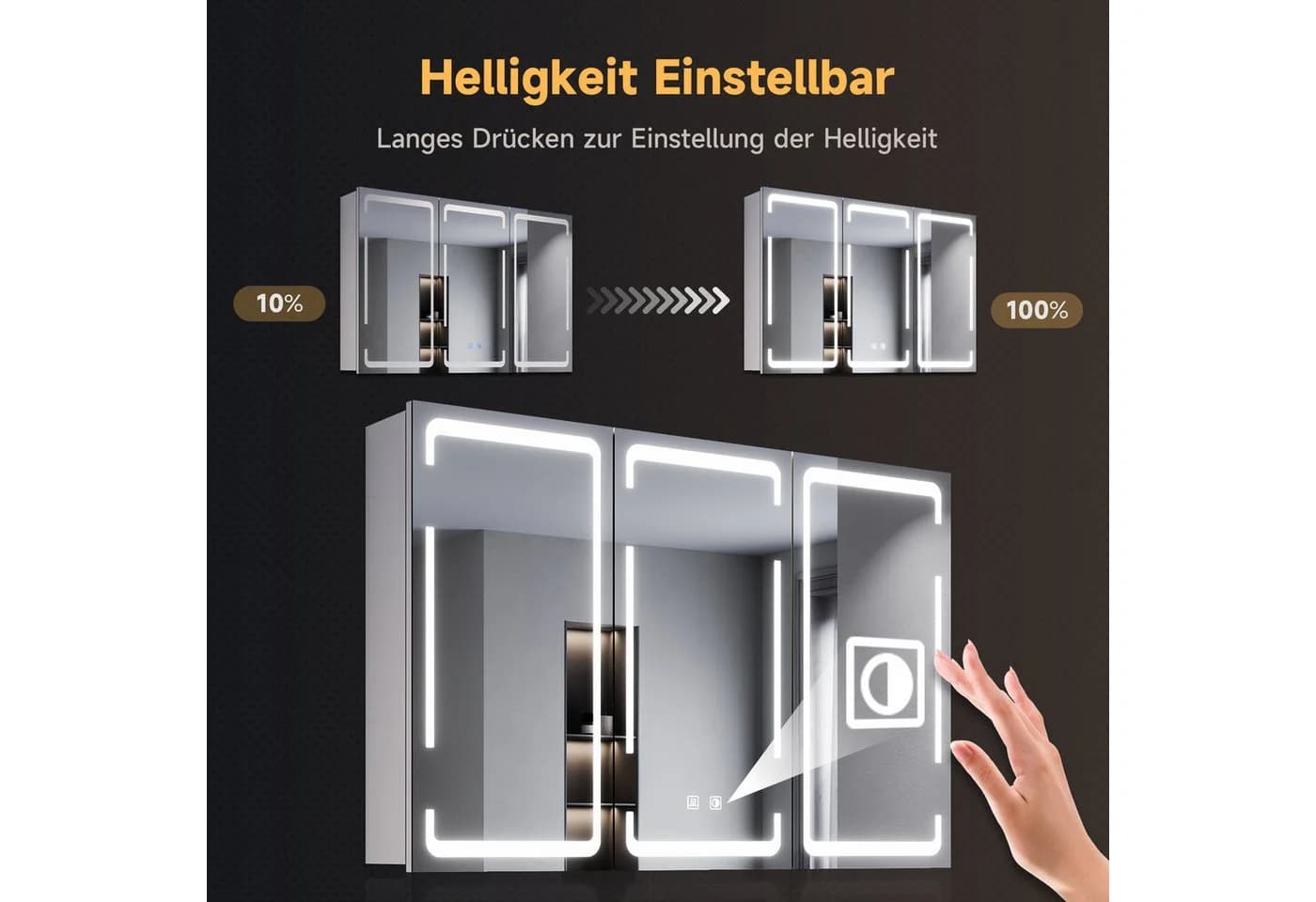 SONNI Spiegelschrank Dreitüriger Badspiegelschrank Verstellbare Schotten 90x60cm - Bild 3