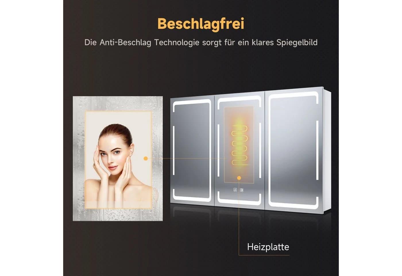 SONNI Spiegelschrank Dreitüriger Badspiegelschrank Verstellbare Schotten 90x60cm - Bild 5