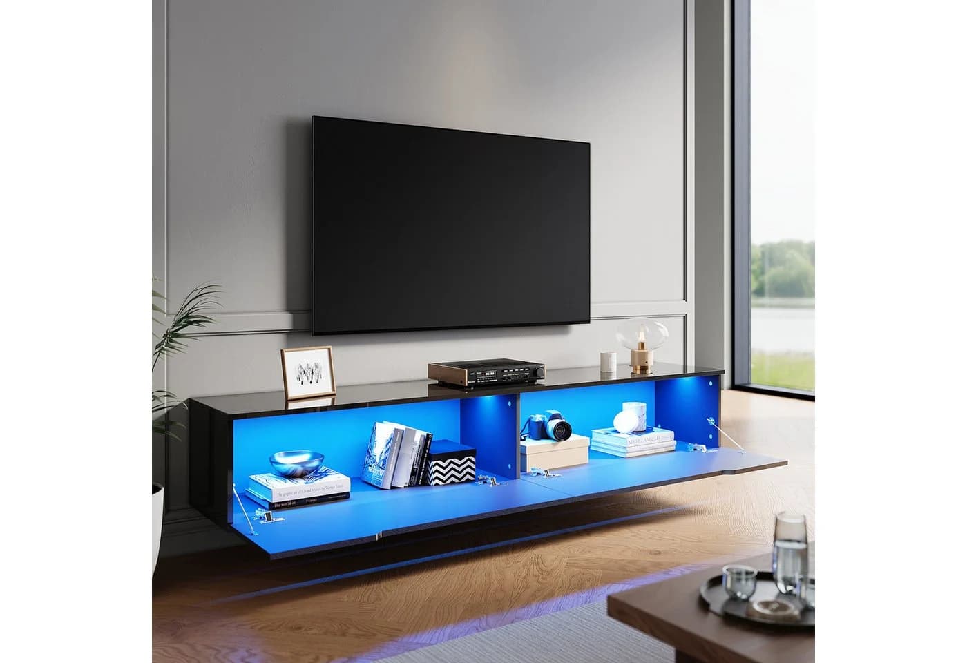 SONNI Lowboard 180 cm TV-Schrank Weiß Hochglanz
