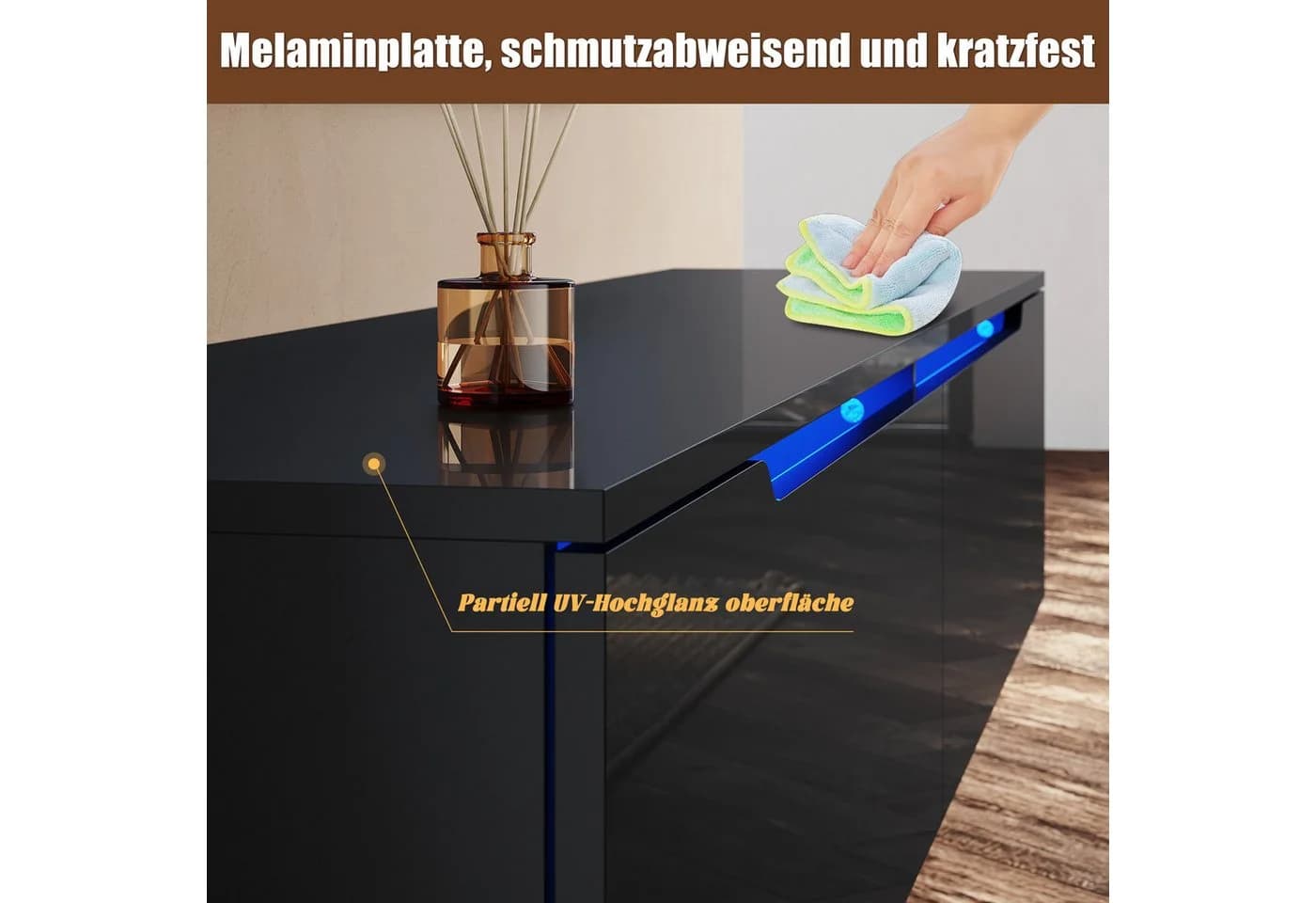 SONNI Lowboard 180 cm TV-Schrank Weiß Hochglanz - Bild 4