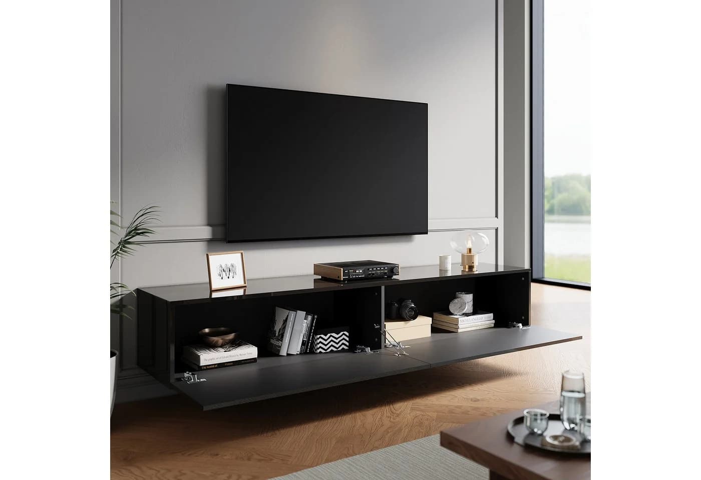 SONNI Lowboard TV-Schrank 180 cm Weiß Hochglanz