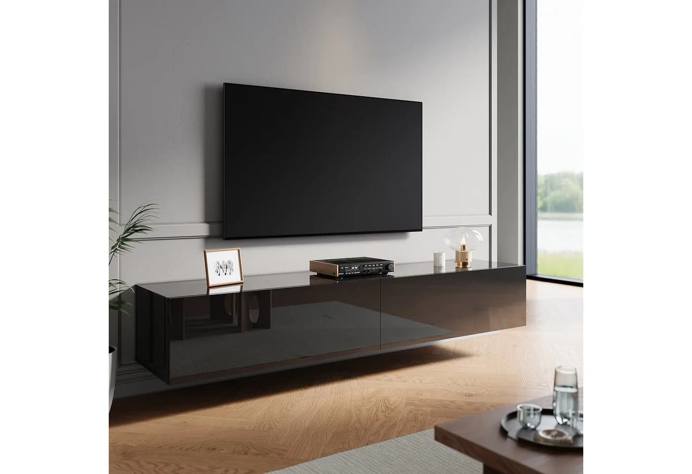 SONNI Lowboard TV-Schrank 180 cm Weiß Hochglanz - Bild 2