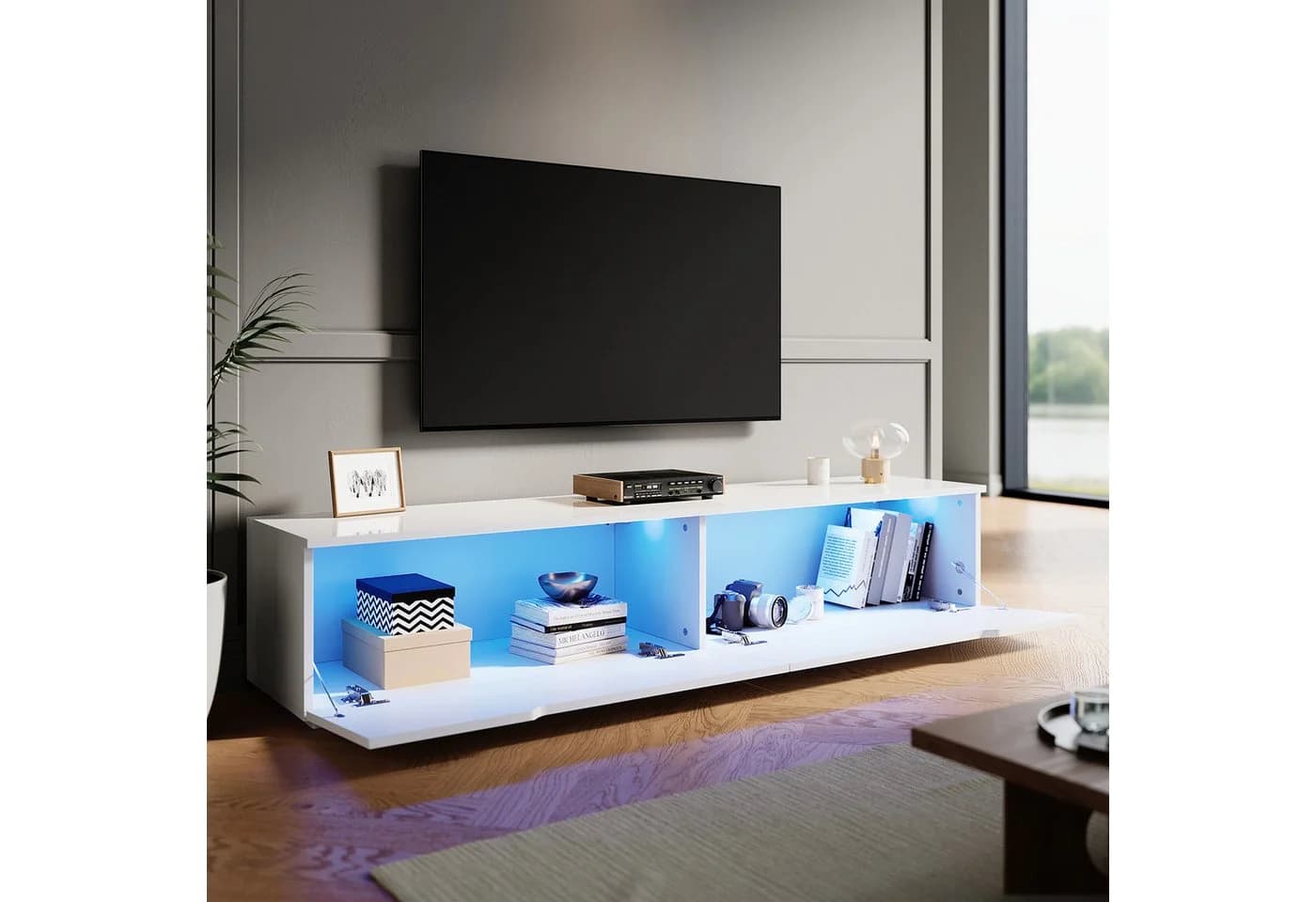 SONNI Lowboard 160 cm Breite Modern Weiß LED-Lichteffekte - Bild 2