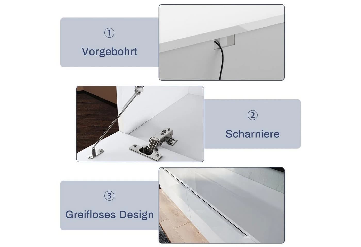 SONNI Lowboard 160 cm Breite Modern Weiß LED-Lichteffekte - Bild 5