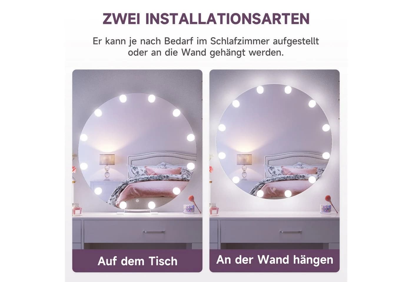 SONNI Schminkspiegel LED 3 Farben Dimmbar Touch Steckdose 80x80cm - Bild 3